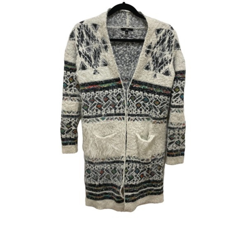 MM by My Michelle White Fuzzy Aztec Long Cardigan Sweater